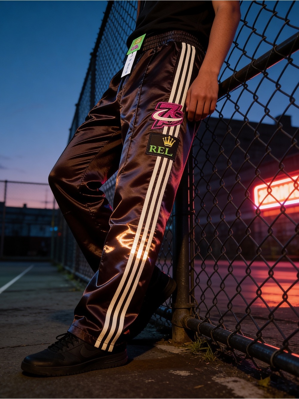 Seven7 Track Pants with White Side Stripes & Pink Patch / Comes w/ Scratch off